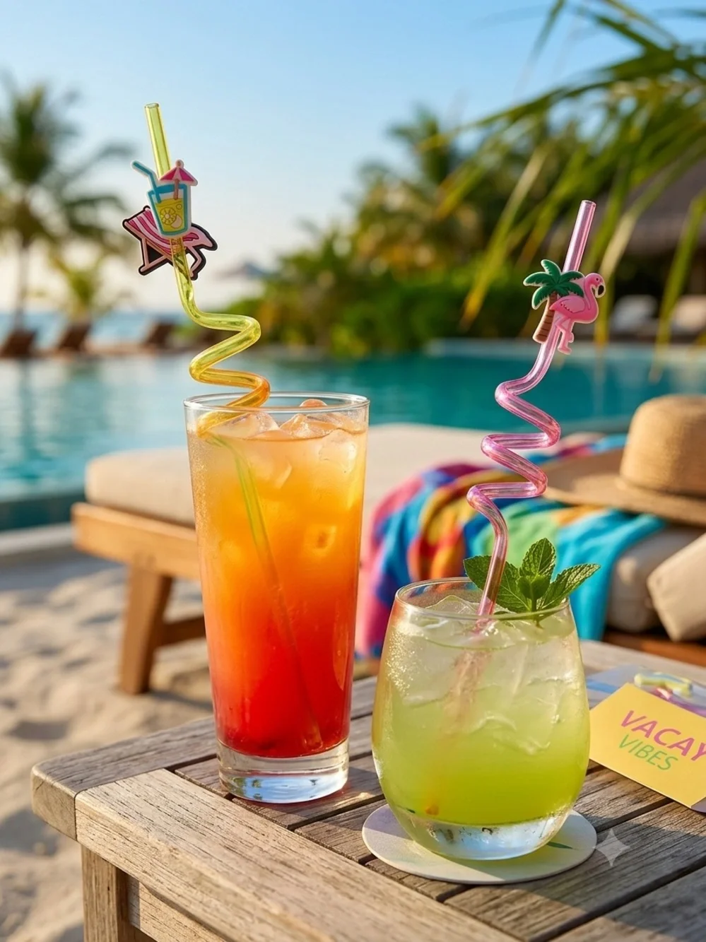 Vacay Vibes Colorful Swirl Drink Straws with Charms